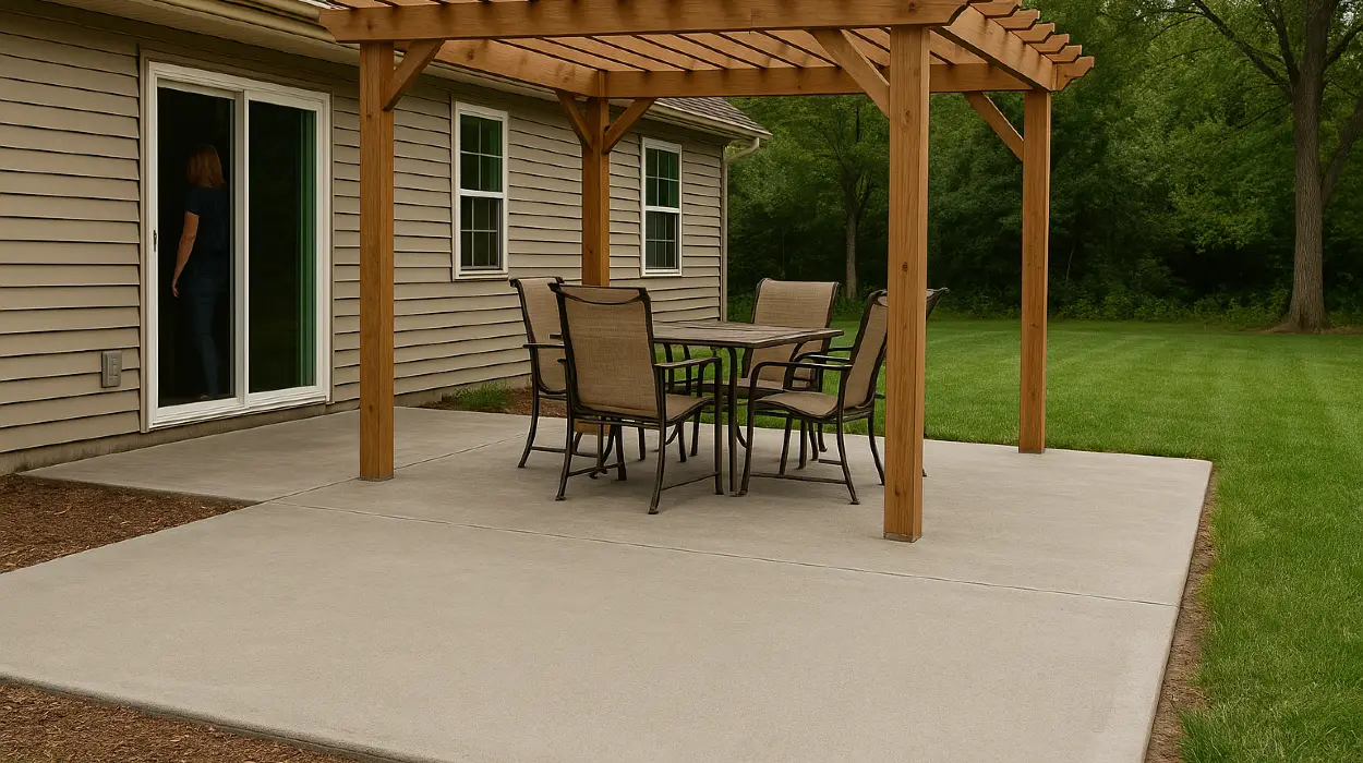 a concrete patio with a pergola from DHB Concrete Contractor Fort Worth in Fort Worth, TX - Commercial Concrete Repair