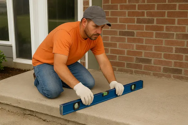 a male worker leveling a concrete slab porch from DHB Concrete Contractor Fort Worth in Fort Worth, TX - Commercial Concrete Repair a male worker leveling a concrete slab porch from DHB Concrete Contractor Fort Worth in Fort Worth, TX - Commercial Concrete Repair