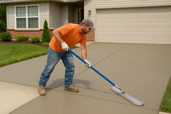a male worker finishing a concrete driveway from DHB Concrete Contractor Fort Worth in Fort Worth, TX Concrete Contractor near me