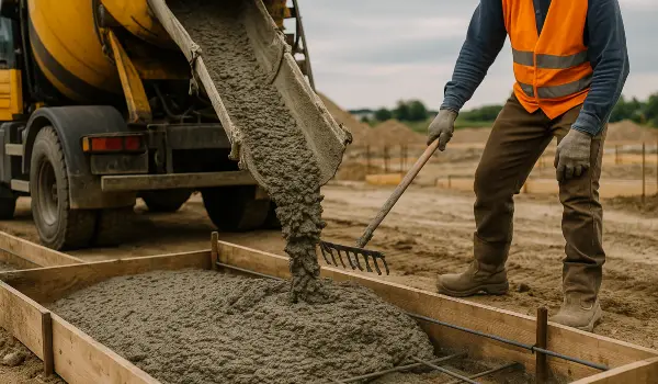 a concrete truck pouring cement on a concrete form from DHB Concrete Contractor Fort Worth in Fort Worth, TX - Concrete footing work