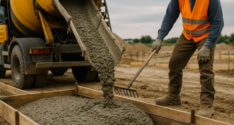 a concrete truck pouring cement on a concrete form from DHB Concrete Contractor Fort Worth in Dallas, TX - Dallas TX