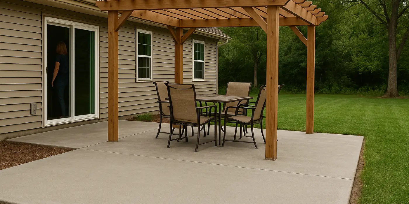 a concrete patio with a pergola from DHB Concrete Contractor Fort Worth in Denton, TX - Denton TX a concrete patio with a pergola from DHB Concrete Contractor Fort Worth in Denton, TX - Denton TX