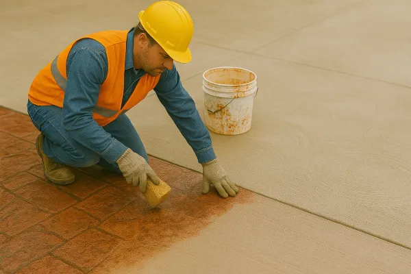 a male worker working on a concrete stamped project from DHB Concrete Contractor Fort Worth in Denton, TX - Denton TX a male worker working on a concrete stamped project from DHB Concrete Contractor Fort Worth in Denton, TX - Denton TX