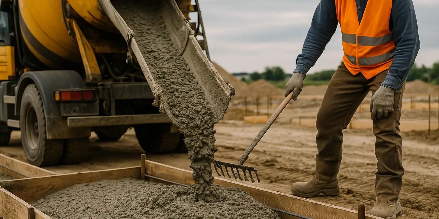 a concrete truck pouring cement on a concrete form from DHB Concrete Contractor Fort Worth in Fort Worth, TX - Driveway Replacement