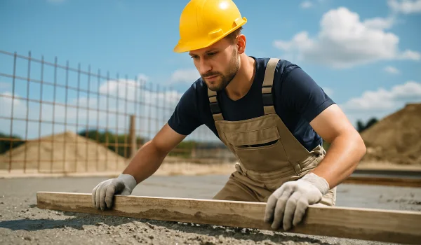 a male concrete worker spreading fresh cement on rebared ground from DHB Concrete Contractor Fort Worth in Irving, TX - Irving TX