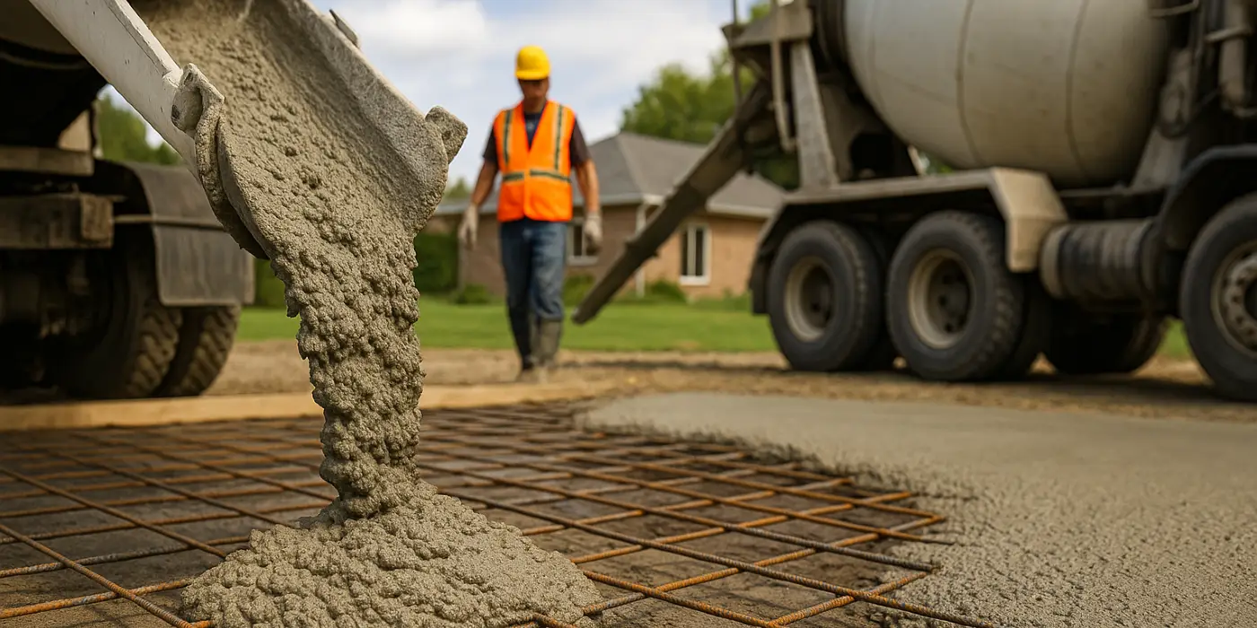 Cement truck pouring cement on a rebared ground from DHB Concrete Contractor Fort Worth in Fort Worth, TX - stamped concrete services Cement truck pouring cement on a rebared ground from DHB Concrete Contractor Fort Worth in Fort Worth, TX - stamped concrete services